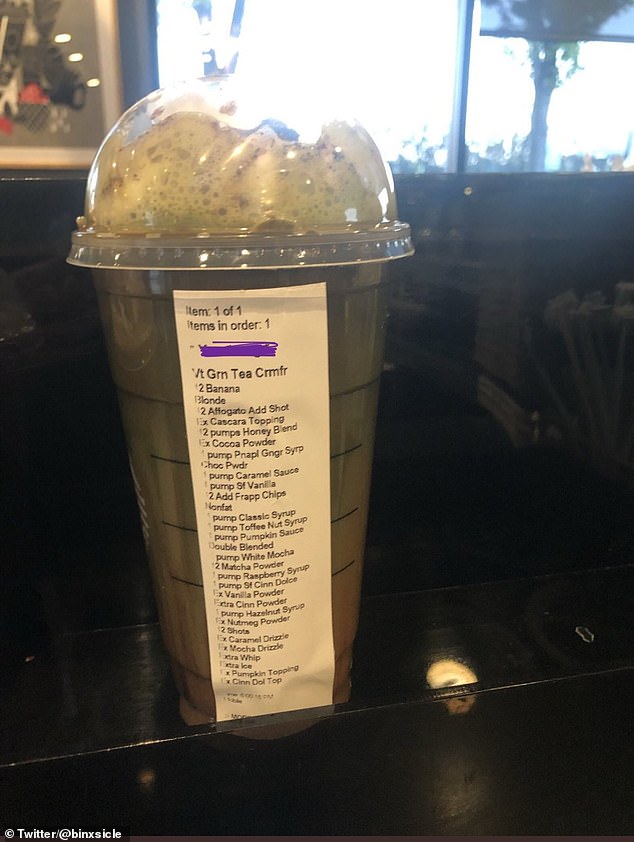 Szczególnie szokująca prośba o Green Tea Creme Frappuccino pojawiła się z 29 zmianami.  Co gorsza, powiedział kelner, 