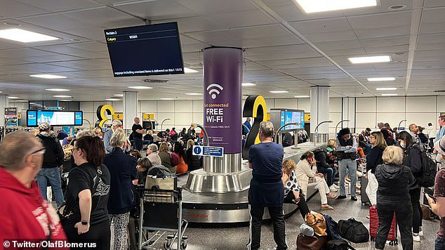 Dziesiątki pasażerów tłoczą się w hali odbioru bagażu na lotnisku Gatwick pośród znacznych opóźnień i odwołanych lotów