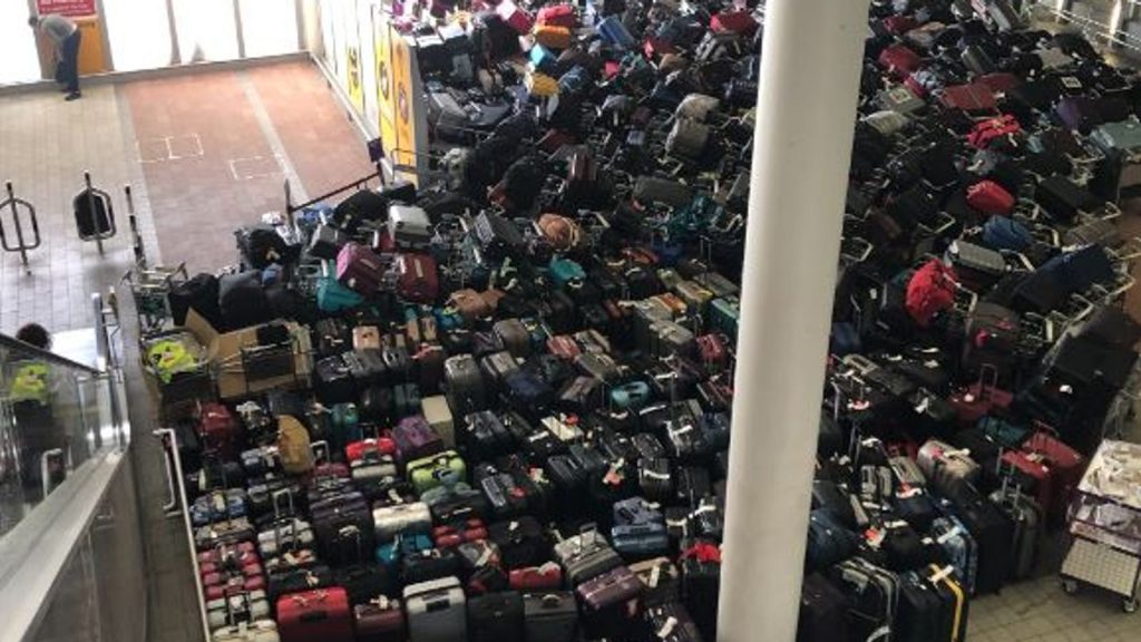 Chaos at Heathrow Terminal Two after an issue with the baggage system. Pic: Deborah Haynes