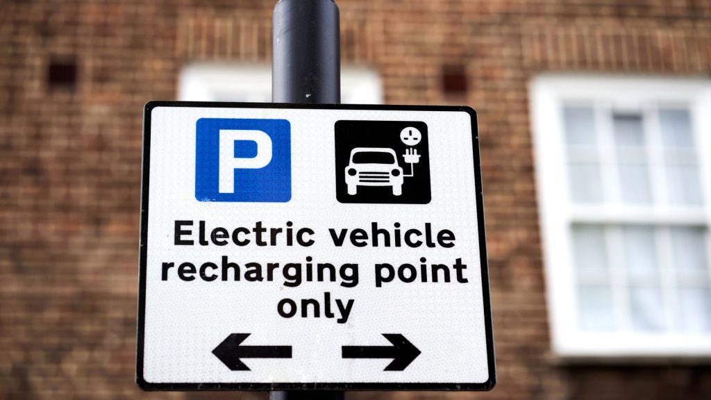 Electric vehicle signage at a Source London EV charging station, London. Picture date: Friday March 5, 2021.